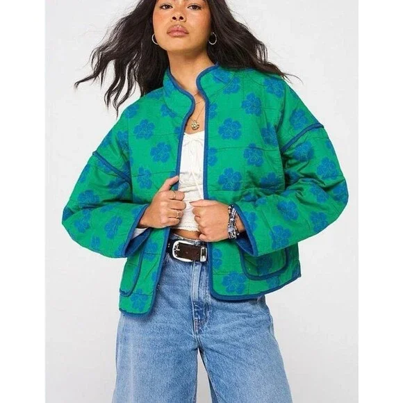 Free People Chloe Jacket Top Floral Print Quilted Dolman Long Sleeve XL 285679 - Picture 1 of 9